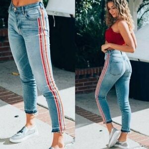 Revice Ruby Tuesday Racer Stripe Raw Hem High Rise Skinny Jeans 25 Denim